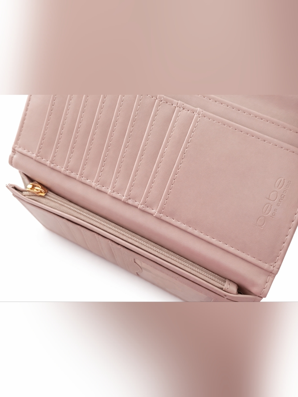 Bebe Ravenna Embossed Trifold Wallet Mauve Glossy BB Logo NWT - Picture 4 of 4